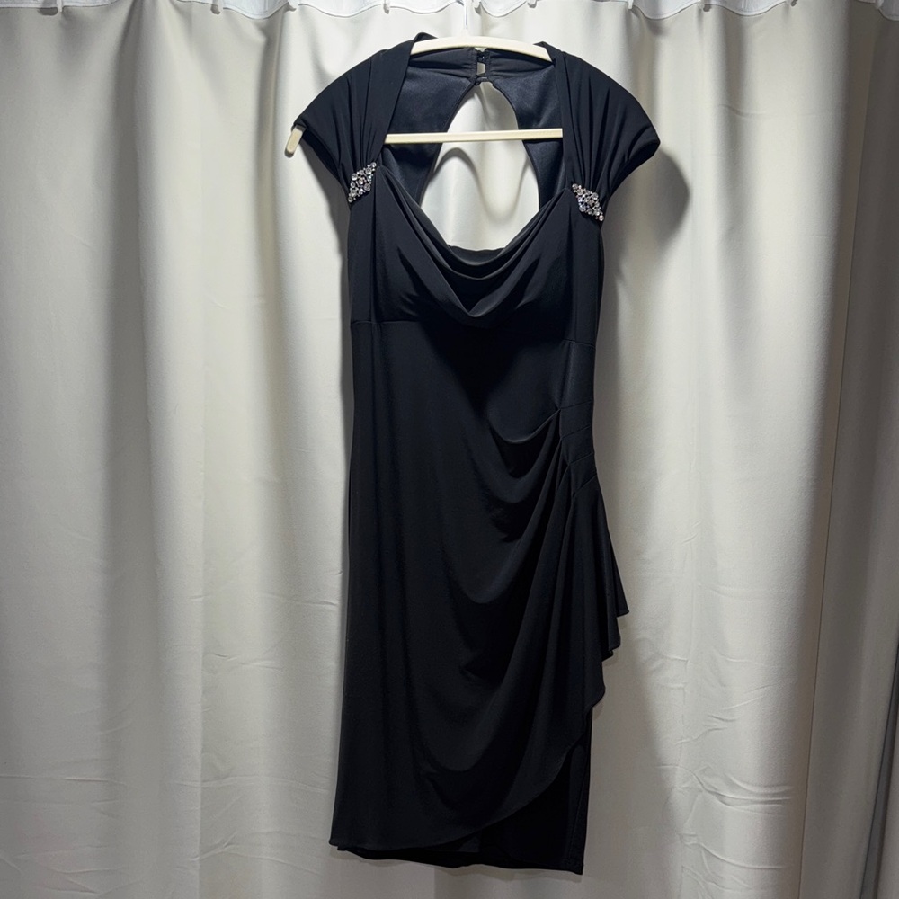 Xscape Black Asymmetrical Draped Dress